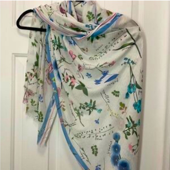 Talbots Botanical Floral Print Scarf with Blue Accents - Picture 1 of 8